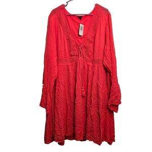 Torrid Mini Gauze Lace-Up Skater Dress Women 4X Long Bell Sleeve Lined Boho